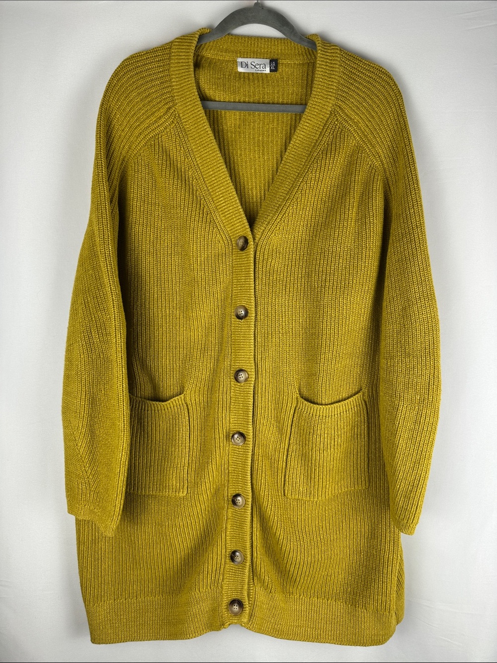 Di Sera Caposhie Mustard Yellow Heavy Thick Knit Sweater Button Down Cardigan